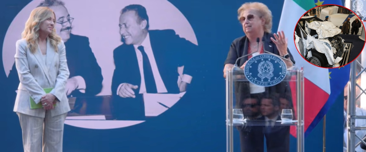 Meloni a Palermo svela la croma di Falcone: “Un’emozione tagliente, lo Stato non arretra di un solo passo di fronte alla mafia” (video)