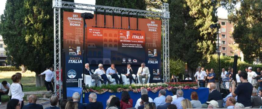 Un momento dell’edizione 2025 di “Piazza Italia”. La kermesse di FdI Roma quest’anno è dedicata al tema “Riscatto Capitale. Le sfide della città reale”