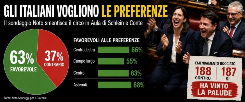 Brutta sorpresa per Schlein e Conte, gli elettori di sinistra vogliono le preferenze: il sondaggio Noto smentisce il circo fatto alla Camera