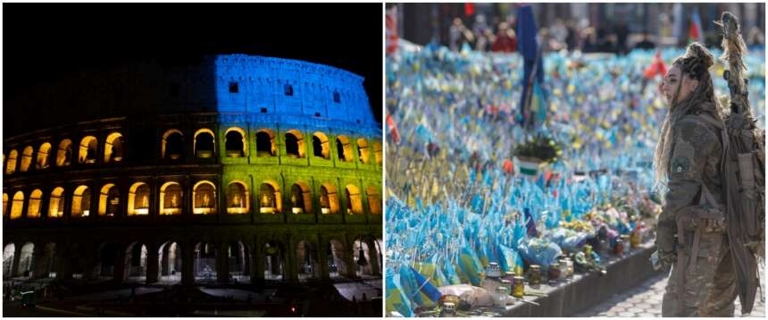 Colosseo coi colori dell’Ucraina per il giorno dell’indipendenza. Fazzolari: «La loro resistenza ci ricorda il valore della libertà»