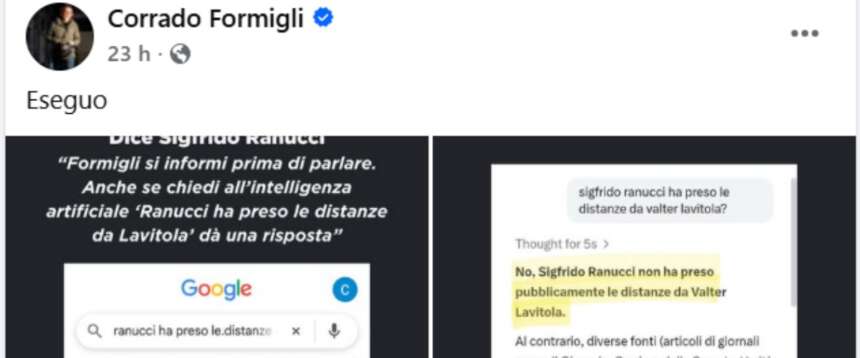 Ranucci-Formigli, è ‘scontro tra titani’. Il conduttore di Piazza Pulita ‘esegue’ l’ordine di Sigfrido che viene smentito dall’ia di Google. La vendetta è servita