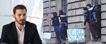 Vincenzo Sofo; un momento delle proteste di Milano