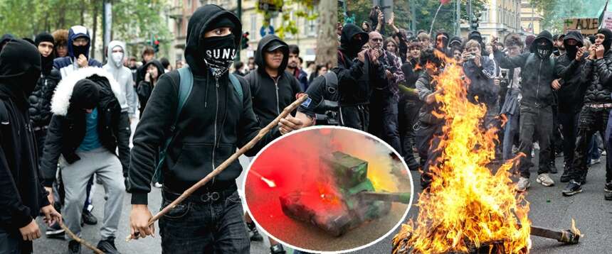 Studenti aizzati dalla sinistra, caos in piazza: foto insanguinate di Meloni, bombe al ministero e carri armati bruciati